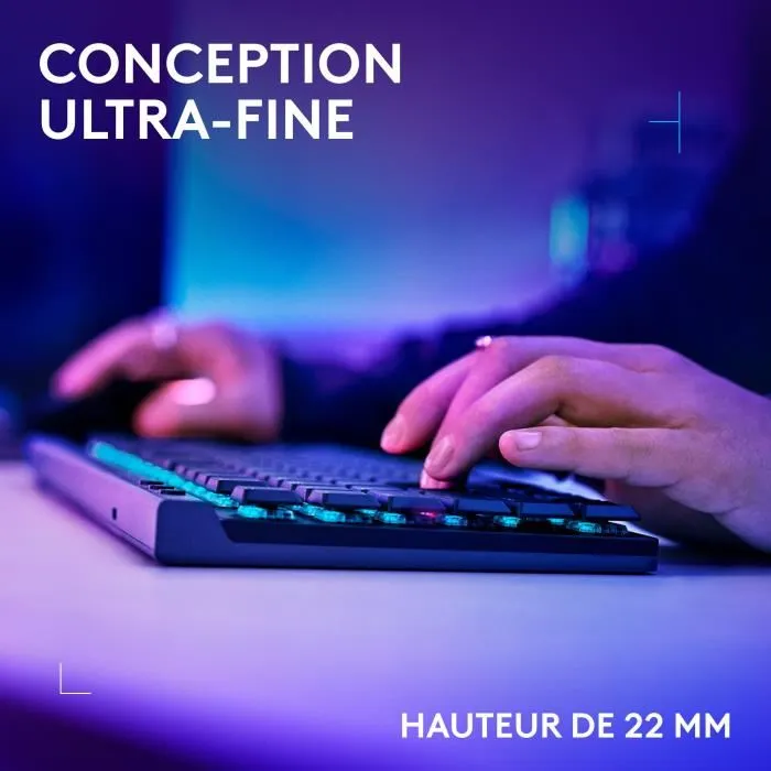 Logitech G Clavier Gaming Sans Fil G515 TKL Lightspeed AZERTY Mécanique Linéaire Rétroéclairé Noir - Ultra-Mince