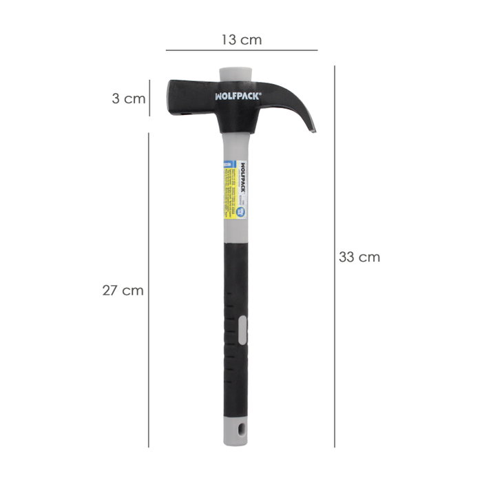 WOLFPACK LINEA PROFESIONAL Marteau à panne fendue, Manche Fibre de Verre, 600 g, 33 cm