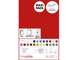 Innspiro Lot de 10 feuilles de feutrine acrylique autocollante rouge 20x30 cm