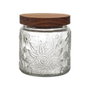 Home Deco Factory Bocal en verre avec relief et couvercle acacia 500 ml