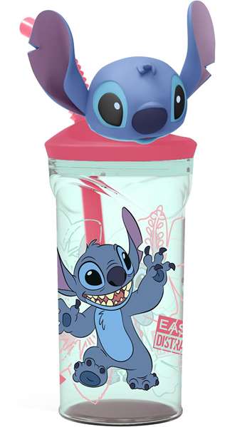 Stor - Verre à décor 3D Stitch Flowers 360 ml - Motifs assortis aléatoires