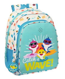 Safta Mochila infantil avec musique adaptée pour poussette Baby Shark Surfing 27x33x10 cm - Sac à dos enfant musical