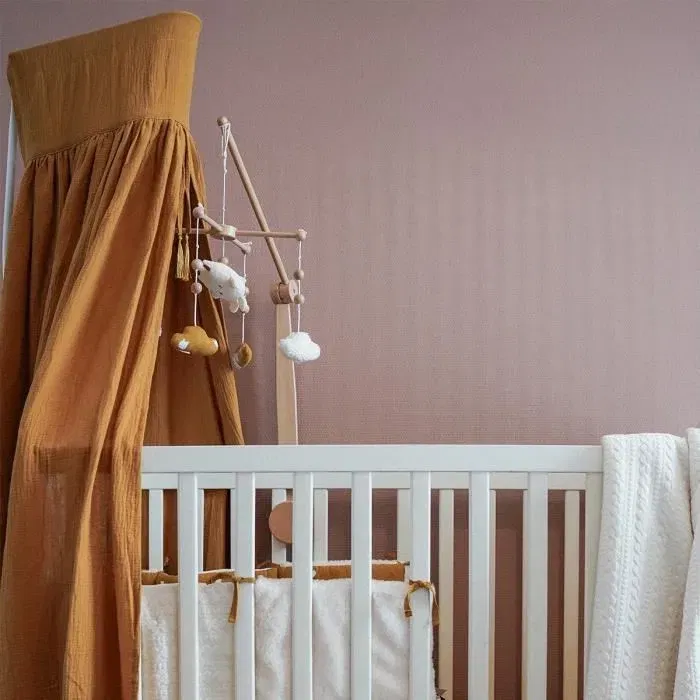 Domiva Ciel de lit pour bébé en gaze de coton, couleur caramel, accessoire décoration chambre