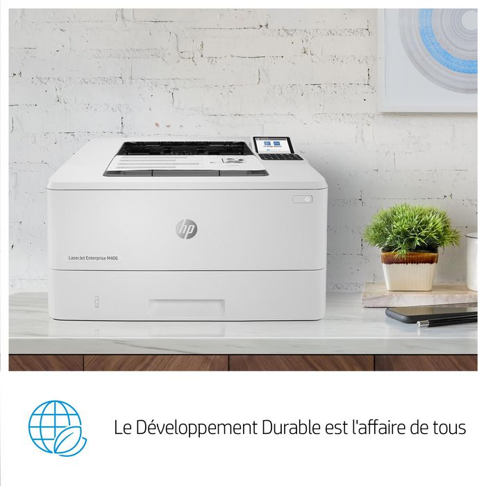 HP LaserJet Enterprise M406dn - Imprimante Laser Monochrome 40 ppm, Impression Recto-Verso Auto, Sécurité Dynamique, Port USB
