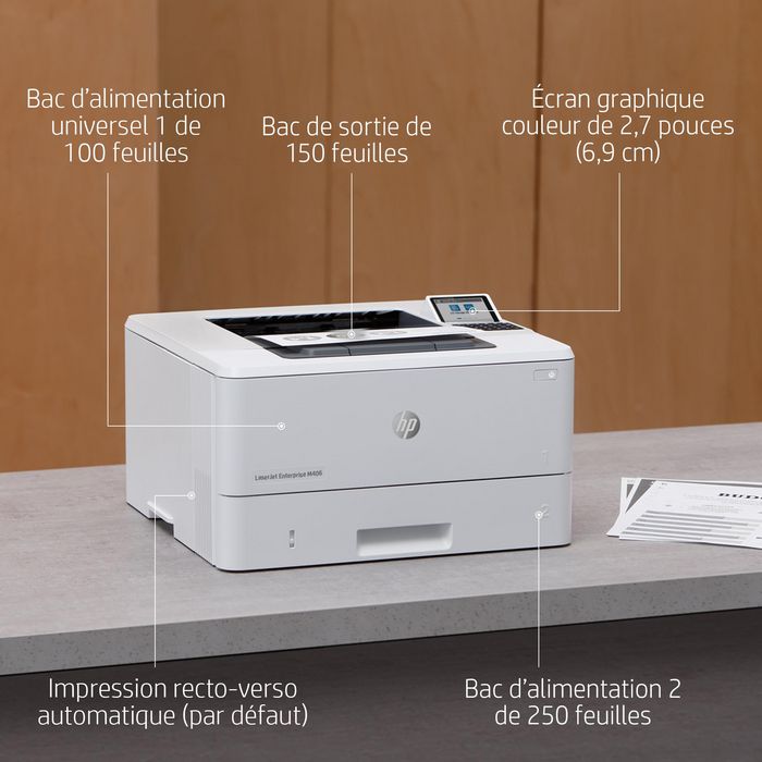 HP LaserJet Enterprise M406dn - Imprimante Laser Monochrome 40 ppm, Impression Recto-Verso Auto, Sécurité Dynamique, Port USB
