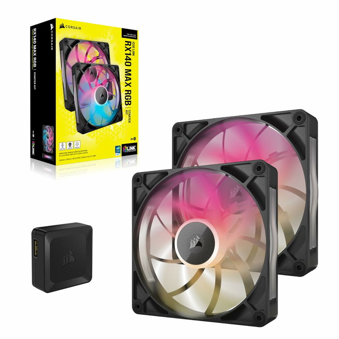 Corsair Kit de démarrage ventilateurs iCUE LINK RX140 RGB Max Dual Fan, 14 cm, Noir Corsair Kit de démarrage ventilateurs iCUE LINK RX140 RGB Max Dual Fan, 14 cm, Noir