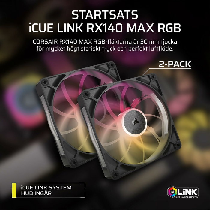 Corsair Kit de démarrage ventilateurs iCUE LINK RX140 RGB Max Dual Fan, 14 cm, Noir Corsair Kit de démarrage ventilateurs iCUE LINK RX140 RGB Max Dual Fan, 14 cm, Noir