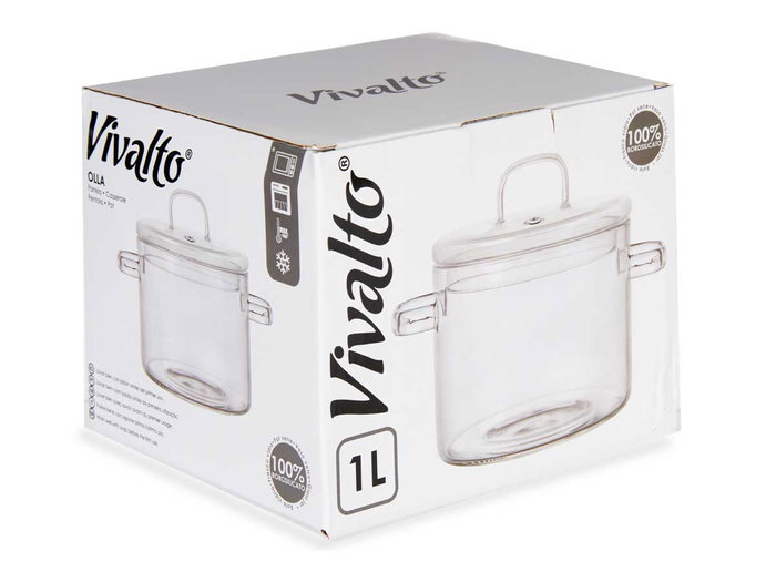 Vivalto Olla en verre borosilicate 1000 ml transparente 13x14x19 cm (Set de 6)