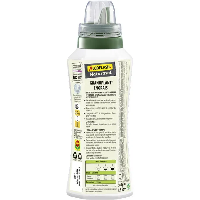 Algoflash Naturasol Engrais liquide Granuplant - 500 mL Algoflash Naturasol Engrais liquide Granuplant - 500 mL