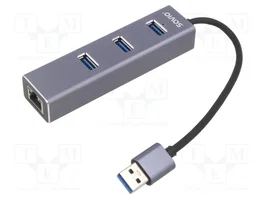 SAVIO Hub USB AK-58 avec RJ45 et 3 ports USB A, USB 3.1 Gen 1, gris
