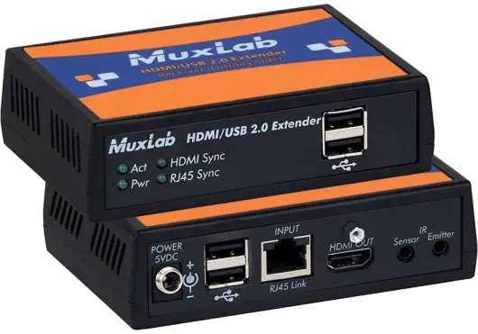 MUXLAB Kit Extenseur HDMI USB 2.0 avec IR – Transmetteur-Récepteur 4K jusqu'à 100 m – Cat5e/6 MUXLAB Kit Extenseur HDMI USB 2.0 avec IR – Transmetteur-Récepteur 4K jusqu'à 100 m – Cat5e/6
