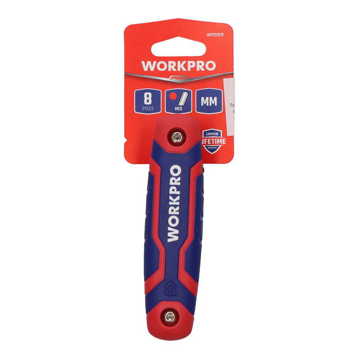 Workpro Jeu de 8 Clés Allen Pliantes Métrique 0.5-8 mm Acier Chrome-Vanadium