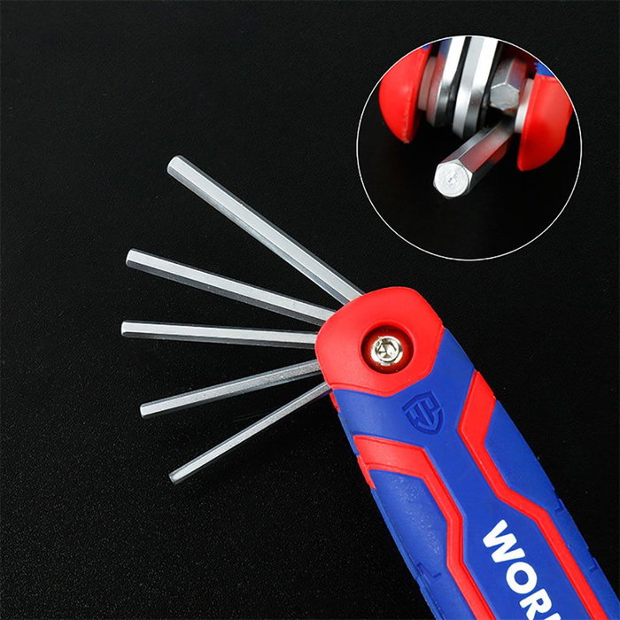 Workpro Jeu de 8 Clés Allen Pliantes Métrique 0.5-8 mm Acier Chrome-Vanadium