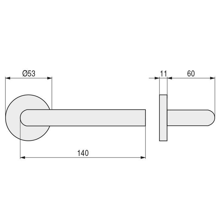 HERRAJES ALK Manilla con Roseta Hera Acero Inoxidable Forma "L" Diámetro Roseta 53mm Largo Manilla 140mm
