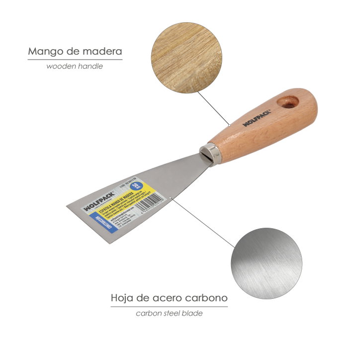 WOLFPACK LINEA PROFESIONAL Spatule à manche en bois, lame 50 mm