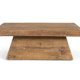 GINER Y COLOMER Table basse carrée en bois de manguier massif, finition naturelle - Design à lignes droites avec piétement central stable