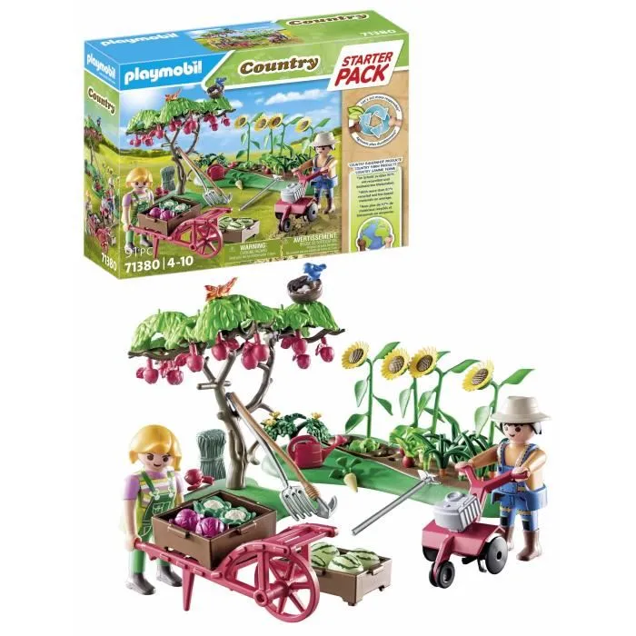 PLAYMOBIL 71380 Starter Pack Jardin potager, Country La Vie à la Ferme, Jeu de construction avec 2 personnages et accessoires, pour enfants dès 4 ans