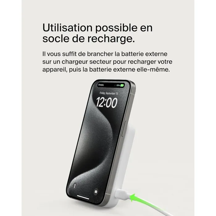 Belkin Batterie Externe Magnétique de Recharge Sans Fil pour iPhone, Blanc
