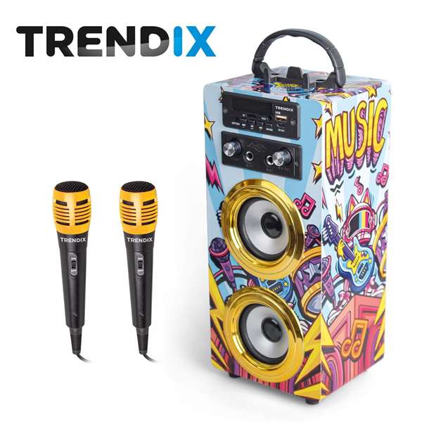 World Brands Karaoke Music Star 10W avec radio FM et port USB, inclut 2 microphones