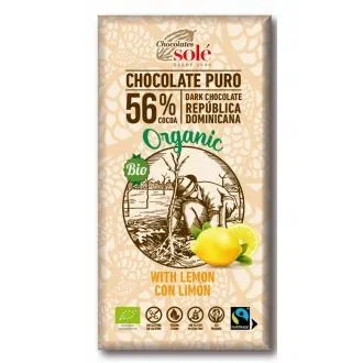 Chocolates Sole Chocolat Noir 56% Cacao avec Citron 100g Bio Chocolates Sole Chocolat Noir 56% Cacao avec Citron 100g Bio