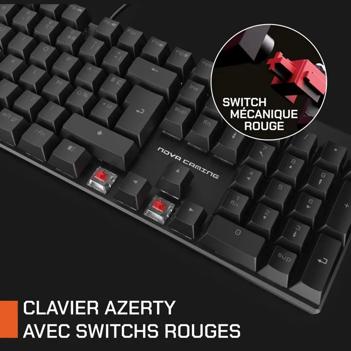 Nova Gaming Clavier Gamer Mécanique HERCULE, Switches pour Frappe Précise, Rétroéclairage LED RGB Personnalisable, Filaire, Confort de Jeu Optimal