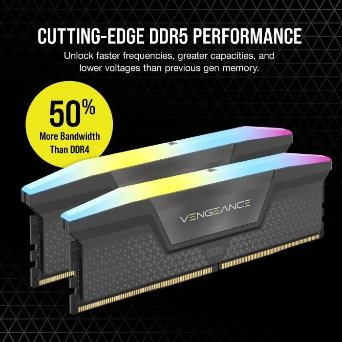 Corsair Vengeance RGB DDR5 RAM 32GB (2x16GB) 6000MHz CL36 Compatible AMD Expo iCUE Gris CMH32GX5M2E6000Z36