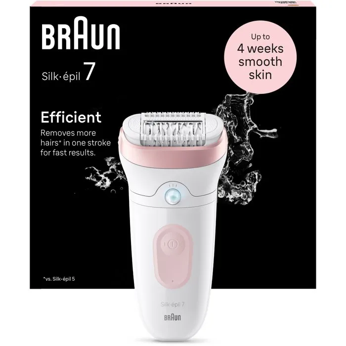 Braun SILK EPIL 7 SE 7-000 Épilateur électrique sans fil - 2 vitesses - Utilisation sèche ou sous l'eau - Autonomie 40 min - Blanc / Rose