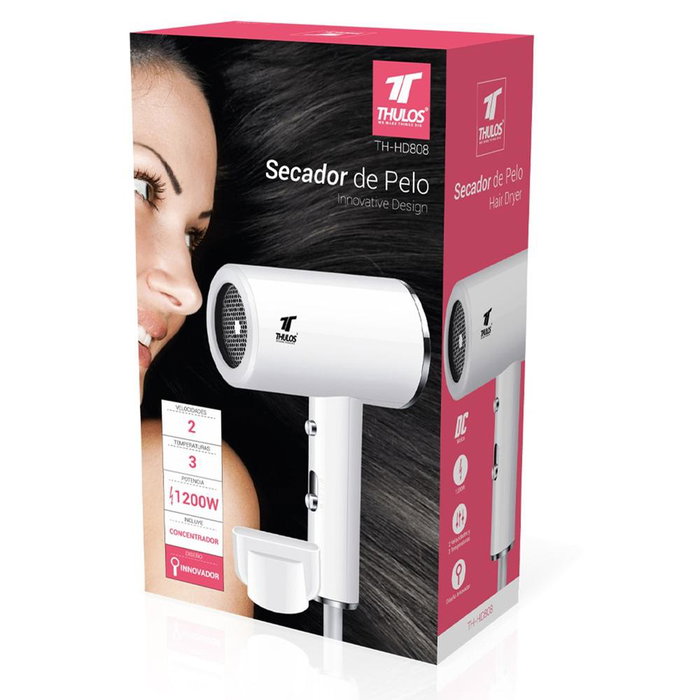 Thulos TH-HD808 Sèche-cheveux 1200W avec moteur DC, 2 vitesses, 3 températures, air froid, concentrateur
