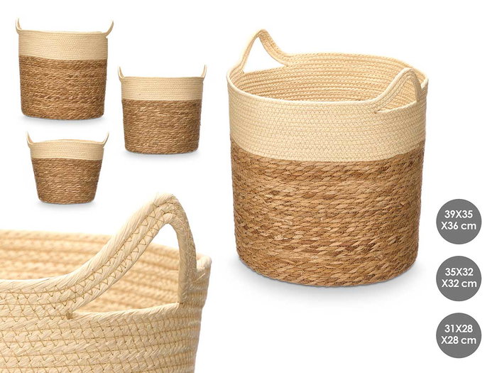 GIFTDECOR Set de 3 paniers ronds avec anses, naturel GIFTDECOR Set de 3 paniers ronds avec anses, naturel