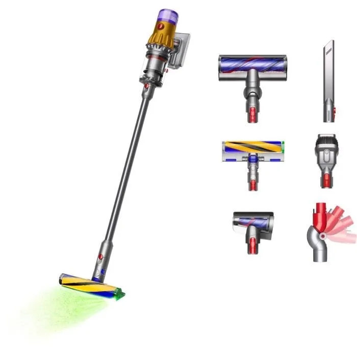 Dyson V12 Detect Slim Absolute 2023 Aspirateur balai sans fil, Nickel, jaune
