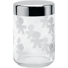 Alessi AKK37 Bocal Hermétique en Verre et Acier Inoxydable de 1 Litre avec Couvercle - Design King-Kong par Stefano Giovannoni et Guido Venturini