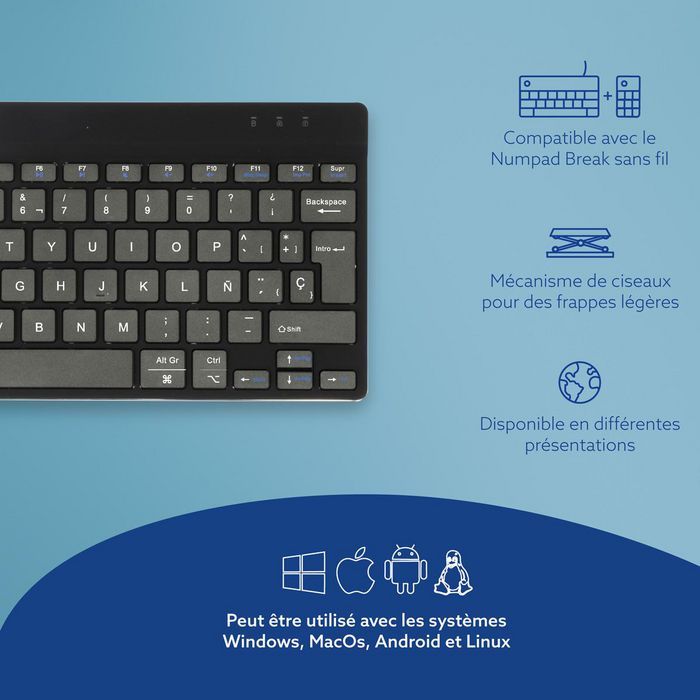 R-Go Tools Clavier ergonomique R-Go Compact Break - Clavier compact Bluetooth avec logiciel de pause, Layout QWERTY (Espagnol), Noir