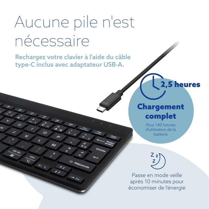 R-Go Tools Clavier ergonomique R-Go Compact Break - Clavier compact Bluetooth avec logiciel de pause, Layout QWERTY (Espagnol), Noir
