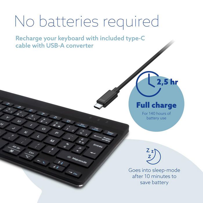 R-Go Tools Clavier ergonomique R-Go Compact Break - Clavier compact Bluetooth avec logiciel de pause, Layout QWERTY (Espagnol), Noir