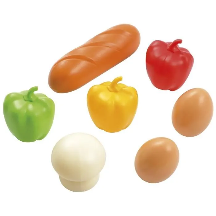 Ecoiffier Chef - Chariot de marché avec 7 produits frais (œufs, pain, poivrons, champignon) - Jeu d'imitation et d'apprentissage - Jouet fabriqué en France
