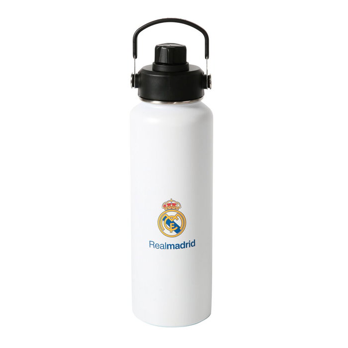 SAFTA Gourde isotherme Real Madrid 1200 ml, maintient chaud/froid, acier inoxidable 304, intérieur cuivre, sans BPA, avec paille