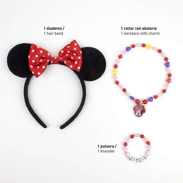 Cerdá - Conjunto 4 Piezas Minnie - Ensemble de Bijoux Fantaisie 4 Pièces Minnie - Multicolore - Âge Recommandé 3 à 12 Ans
