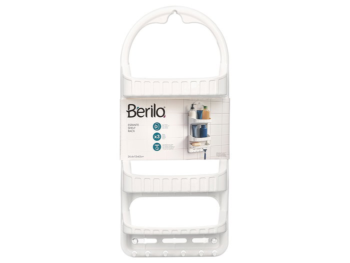 Berilo Étagère 3 Niveaux Blanc avec Crochets à Ventouse 26x62x12 cm Plastique (Set de 12)