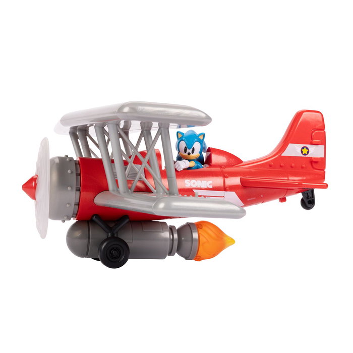 Jakks Pacific Avion Biplano Tornado Sonic avec effets sonores et lumineux, inclut figurine Sonic 6 cm - Jouet de collection