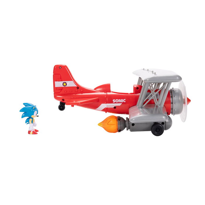 Jakks Pacific Avion Biplano Tornado Sonic avec effets sonores et lumineux, inclut figurine Sonic 6 cm - Jouet de collection