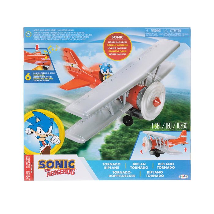 Jakks Pacific Avion Biplano Tornado Sonic avec effets sonores et lumineux, inclut figurine Sonic 6 cm - Jouet de collection