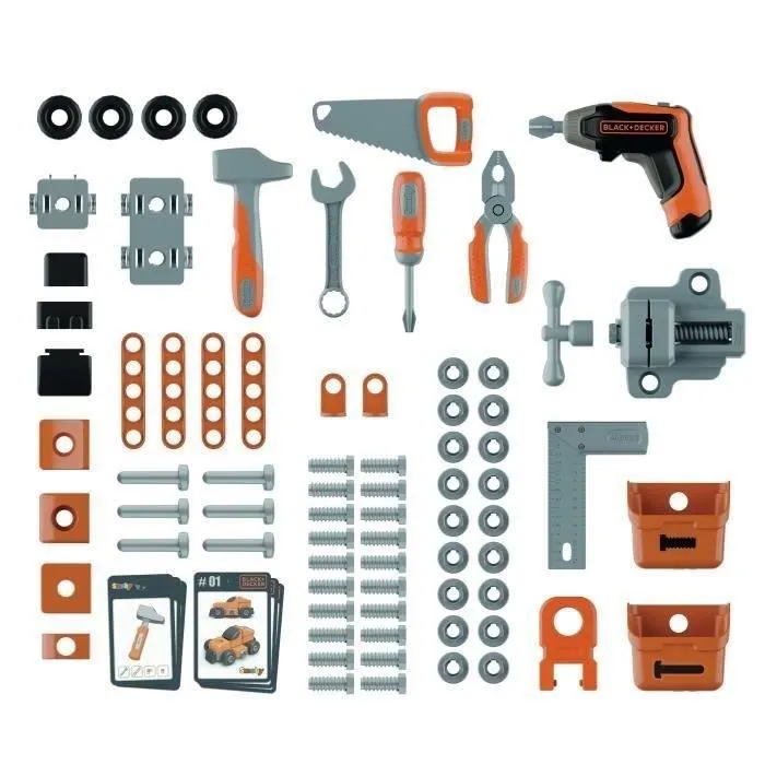 Smoby Etabli de bricolage Bricolo Pro Black+Decker pour enfant dès 3 ans avec 75 accessoires outils scie marteau tournevis visseuse - Fabrication française