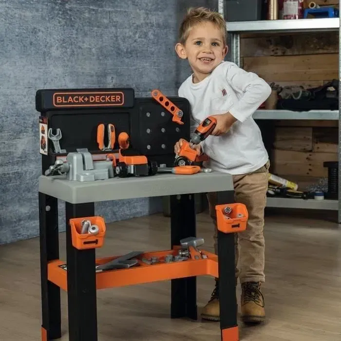 Smoby Etabli de bricolage Bricolo Pro Black+Decker pour enfant dès 3 ans avec 75 accessoires outils scie marteau tournevis visseuse - Fabrication française
