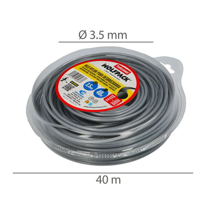 WOLFPACK LINEA PROFESIONAL Fil de débroussailleuse nylon/aluminium rond 3,5 mm (40 m)
