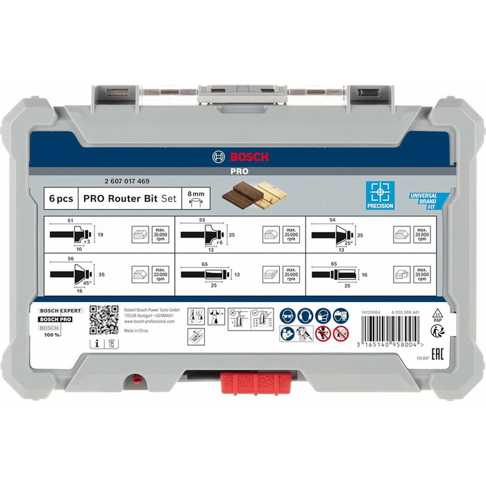 Bosch Professional Coffret de 6 fraises pour bois tendre et dur - Queue de 8 mm
