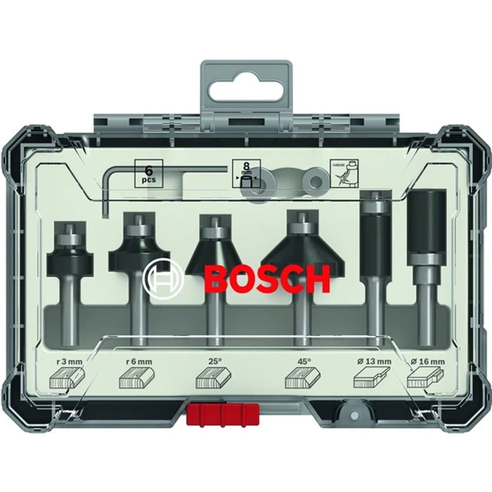 Bosch Professional Coffret de 6 fraises pour bois tendre et dur - Queue de 8 mm