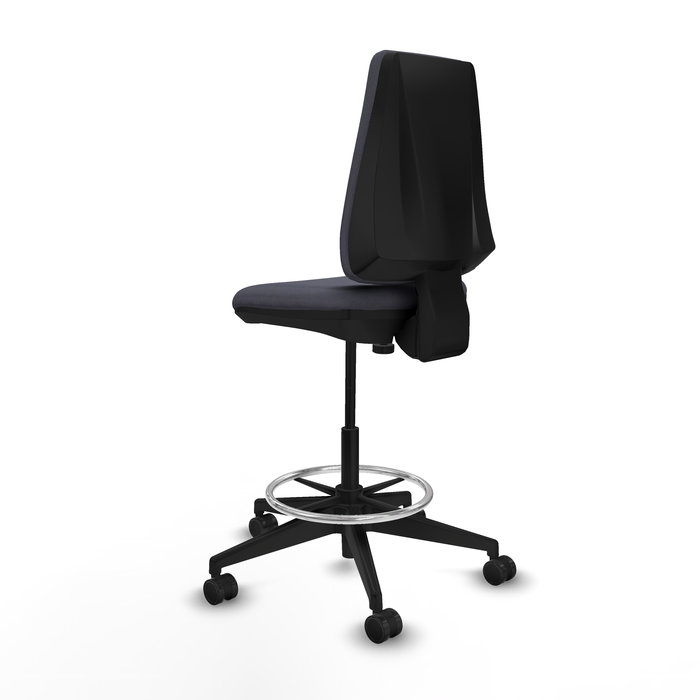 Tabouret Taburete Elche Contact permament de base Tissu Gris foncé Base pyramidale noire Sans accoudoirs Sans appui-tête Roulettes 65mm nylon