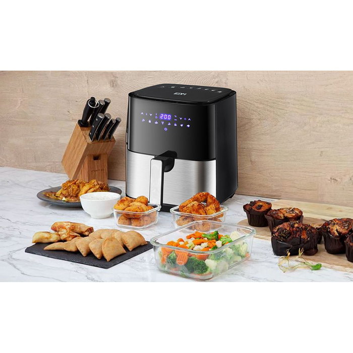 Edm Friteuse à air 5L avec écran LED 1450W 8 menus programmés - Inclus papier de friteuse ø17 cm 100 pièces réf. 07788 Edm Friteuse à air 5L avec écran LED 1450W 8 menus programmés - Inclus papier de friteuse ø17 cm 100 pièces réf. 07788