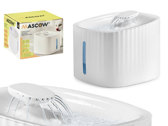 Mascow Fontaine pour animal de compagnie 19,5x13,5x19,5 cm en plastique blanc 3L avec filtrage silencieux et indicateur de niveau d'eau (Set de 4) Mascow Fontaine pour animal de compagnie 19,5x13,5x19,5 cm en plastique blanc 3L avec filtrage silencieux et indicateur de niveau d'eau (Set de 4)