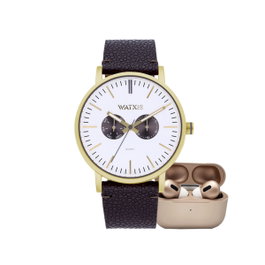 Watxandco RELOJ8_44 Montre Analogique Dorée et Marron